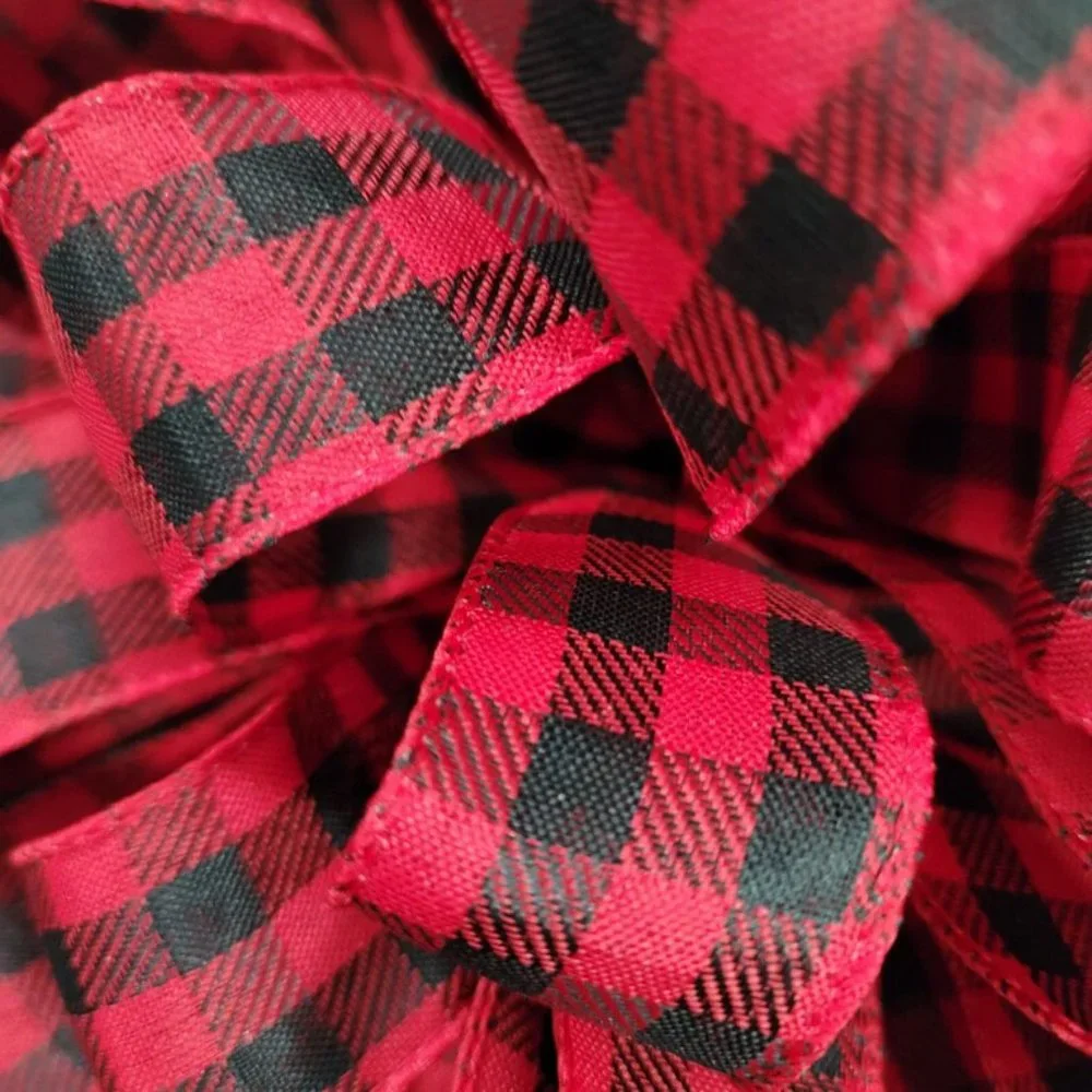 Christmas Tree Bow Topper, Black Red‎ Buffalo Plaid Bow Topper, Topper 44 Loop